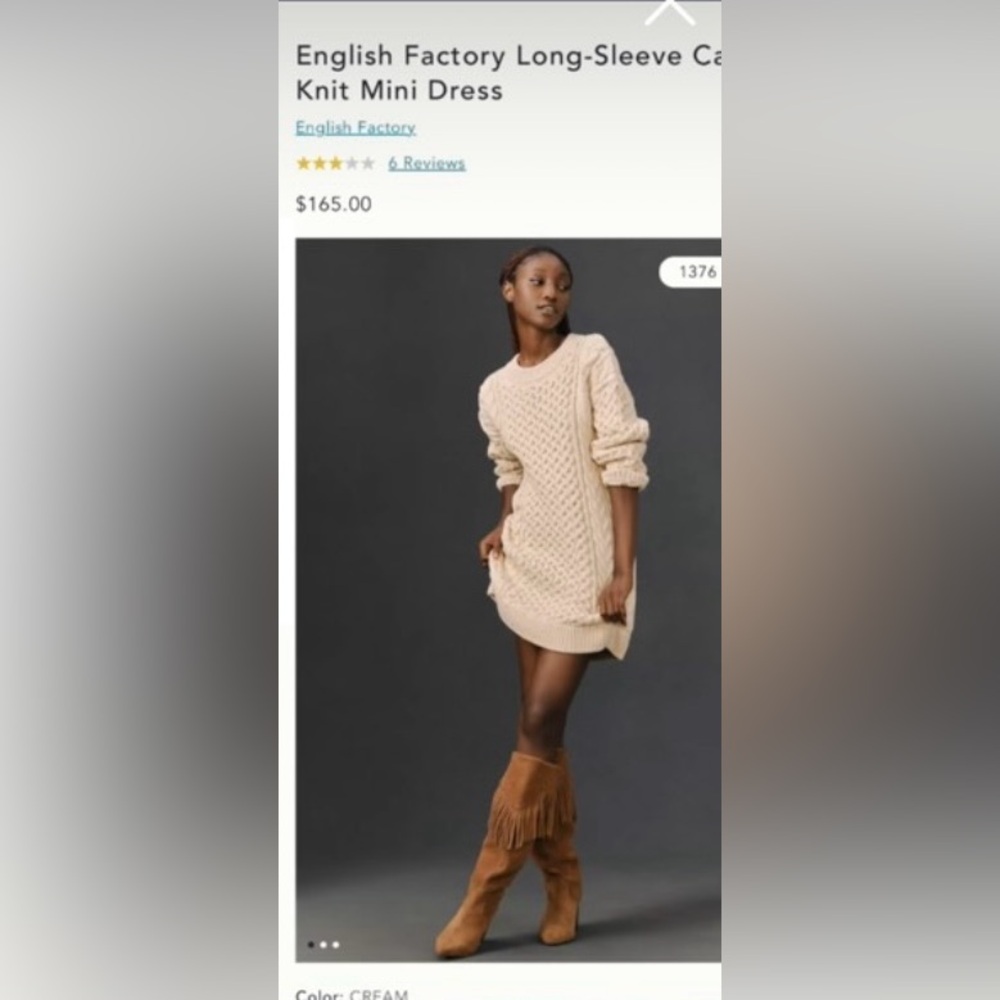 English Factory Cream Cable Knit Crew Neck Sweater Dress - Picture 2 of 5